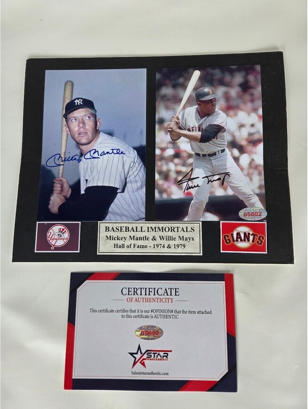 Mickey Mantle Willie Mays Dual Signed Photo with COA Yankees Giants HOF Stars